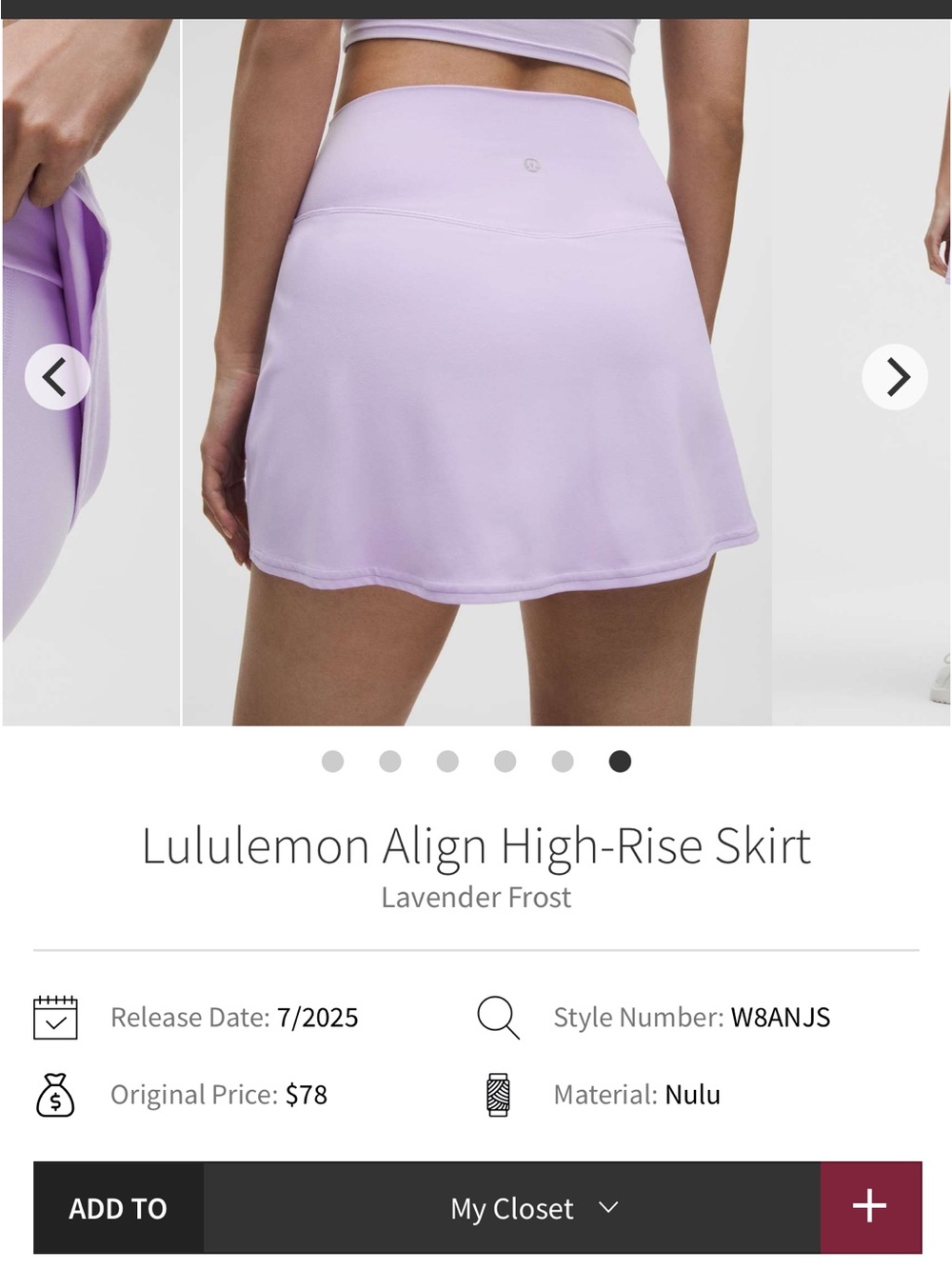 Lululemon Align High-Rise Skirt Lavender Frost NWT size 6